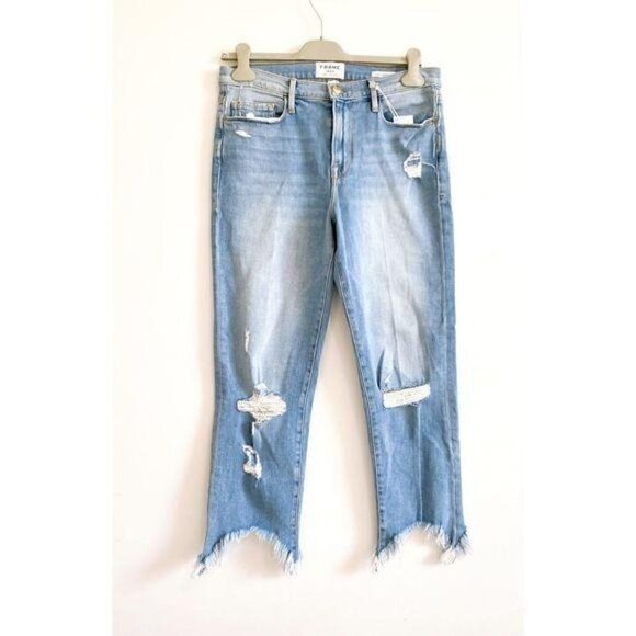 NWT FRAME Le Nouveau Distressed Ankle Straight Leg Jeans, light wash - Picture 3 of 13